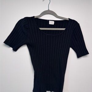 Super Soft Black Ribbed Knit Top